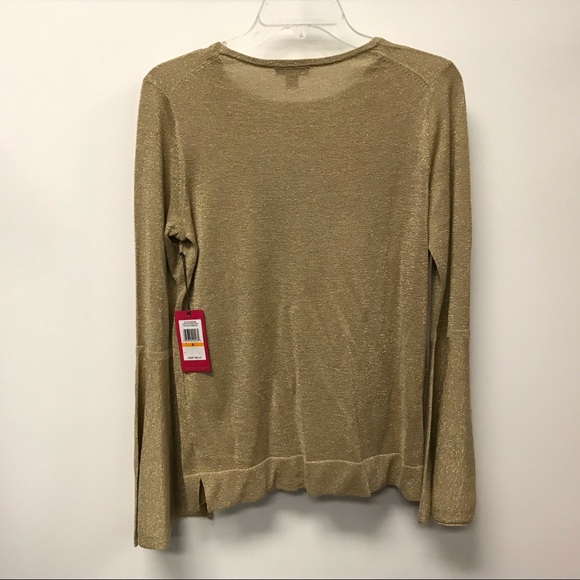 NWT Vince Camuto Gold Bell Sleeve Shimmer Sweater. - Picture 4 of 5